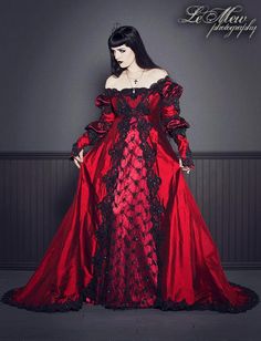 Front of Ever After Inspired gown Wedding Dress Black And Red, Black Princess Dress, Dress Black And Red, Red Vampire, Fairytale Wedding Dress, Medieval Gown, Medieval Wedding