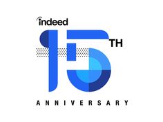 the logo for indeedth anniversary, which features blue and white shapes with dots on them