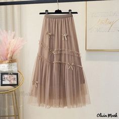 Olivia Mark - High-Waisted Pleated Skirt with Bow Tie Detail and Mesh Overlay Skirt With Bow, Midi Skirt Casual, Gauze Skirts, White Midi Skirt, High Waisted Pleated Skirt, White Midi, Mesh Overlay, Types Of Skirts, Knit Sweater Cardigan