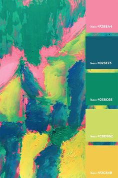 an abstract painting in shades of green, yellow and pink with the words how fyc