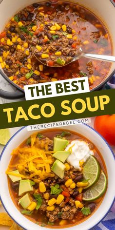 Craving a cozy winter dinner? Look no further than the BEST taco soup! This winter comfort food is easy and ready in under 30 minutes. Filled with ground beef, black beans, and veggies, this winter soup is flavorful and protein-packed!