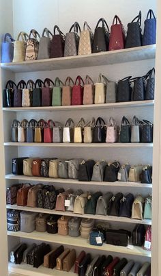 the shelves are full of purses and handbags