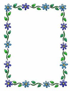 a square frame with blue flowers and green leaves on the edges, in front of a white background