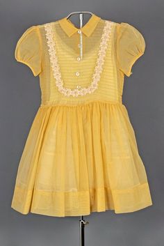 Vintage Dresses 70s, Girls Yellow Dress, Fashion 1950, Handmade Girls Dress, Vintage Childrens Clothing, Child Fashion, Nylon Dress, Childrens Clothing, Childrens Dress