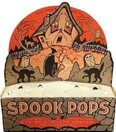 an old fashioned halloween box with spook pops on it