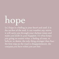 a poem written in white on a pink background with the words hope and an image of a