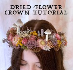 **THIS IS AN INSTANT DOWNLOAD TUTORIAL. YOU WILL NOT RECEIVE A FLOWER CROWN. PLEASE READ THE INSTRUCTIONS ON HOW TO DOWNLOAD.** This is an instructional guide on how to create a dried flower crown. This tutorial will tell you the supplies you need, where to get them, and how to make a classically Mushroom Corsage, Mushroom Headband Diy, Ren Fair Flower Crown, Mushroom Flower Crown, Cottage Core Witch Costume, Mushroom Headpiece, Mushroom Headband, Mushroom Crown, Dryad Costume