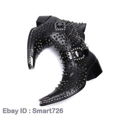 Men Fashion Punk Rivet Buckle Strap Pointy Toe Ankle Boot Youth Leather Shoes | eBay Edgy Martin Boots With Round Toe For Party, Edgy Party Martin Boots With Round Toe, Punk Style High Heel Martin Boots In Faux Leather, Punk Style Pointed Toe Martin Boots In Faux Leather, Black Punk Martin Boots With Pointed Toe, Punk High Heel Martin Boots For Party, Punk Style Faux Leather Boots With Closed Toe, Punk Faux Leather Closed Toe Boots, Punk Style Faux Leather Closed Toe Boots