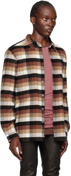 GOTS-certified organic cotton flannel shirt. Check pattern throughout. · Spread collar · Concealed press-stud closure · Welt pockets · Shirttail hem · Press-stud barrel cuffs · Webbing strap at back yoke Supplier color: Throat plaid Rick Owens Men, Velvet Shirt, Webbing Strap, Leather Shirt, Chiffon Shirt, Check Pattern, Cotton Flannel, Green Cotton, Rick Owens