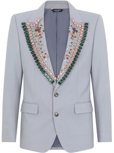 Embellished Suit Men, Designer Embellished Tailored Blazer, Crystal Embellished Blazer, Luxury Embellished Blazer With Notch Lapel, Luxury Embellished Fitted Blazer, Dolce And Gabbana Blazer, Work Blazer, Burlesque Costume, Beaded Jacket