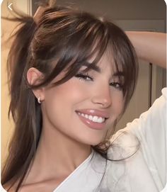 Bangs Ideas For Medium Hair, Long Bangs With Hair Up, Wispy Bangs Frizzy Hair, Large Bangs Hairstyles, Wispy Fringe Curtain Bangs Long Hair, Medium Haircuts For Long Faces, Long Haircut Fringe, Fringe Styles Face Shapes, Curtain Front Bangs