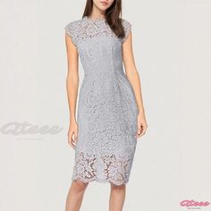 Qteee - Elegant Lace Floral Cocktail Party Dress with Sleeveless Design, Round Neckline, and Knee-length - Perfect for Parties Gray Summer Party Dress, Summer Wedding Gray Dresses, Elegant Gray Stretch Midi Dress, Gray Short Sleeve Party Dress, Gray Lace Evening Dress, Gray Knee-length Wedding Dress, Fitted Gray Dress For Spring, Fitted Gray Spring Dress, Gray Stretch Midi Dress For Summer