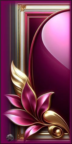 a purple and gold frame with a flower on it