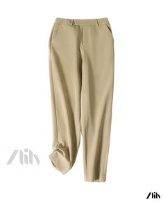 Zlily - Stylish Straight Pants - Fashionable Trousers Khaki Dress Pants For Spring, Spring Khaki Dress Pants, Khaki Dress Trousers For Spring, Spring Khaki Dress Trousers, Beige Stretch Straight Dress Pants, Beige Non-stretch Ankle-length Dress Pants, Non-stretch Beige Ankle-length Dress Pants, Khaki Straight Cargo Pants, Khaki Straight Pants For Business Casual