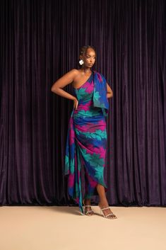 ZURI African Print One Sleeve Drape Maxi Dress – OFUURE Pre-draped One Shoulder Maxi Dress For Party, Silk Maxi Dress With Asymmetrical Neckline For Evening, Silk Maxi Evening Dress With Asymmetrical Neckline, One-shoulder Floral Maxi Dress For Party, Party One-shoulder Maxi Dress With Floral Print, Silk Asymmetrical Maxi Dress For Gala, Pre-draped One-shoulder Maxi Dress For Cocktail, Pre-draped One Shoulder Cocktail Maxi Dress, Fitted Maxi Dress With Asymmetrical Neckline For Wedding Guest