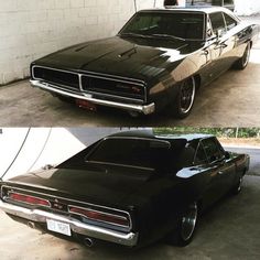 two pictures of the same car side by side, one in black and one in white