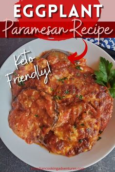 an eggplant parmesan recipe on a white plate