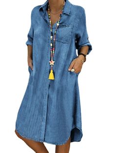 Loose Denim Dress, Kemeja Denim, Casual Denim Dress, Elegant Summer Dresses, Moda Denim, Long Dresses Elegant, Marine Uniform, Denim Outfits, Womens Long Dresses