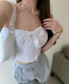 Size (CM) Dress Length Chest One size 36 64 Cute White Top With Bow, Coquette Tube Top, Cute White Top With Pink Bow, White Bow Crop Top For Summer, Bow Tube Top, Fitted Bow Crop Top, Ribbon Aesthetic, Outfit Coquette, Cute White Tops