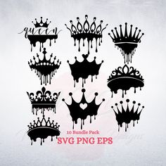 black and white crown svg clipart set for silhouettes, photoshopped