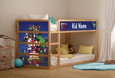 a kid's bedroom with bunk beds and toys