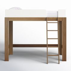 there is a bunk bed with a ladder to the bottom and a desk underneath it