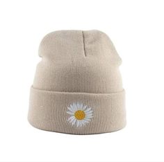 Daisy Winter Hat Trendy Beige Beanie For Fall, Adjustable Spring Beanie Cap, Trendy Beige Beanie Hat, Adjustable Beanie For Spring, Spring Beanie Hat, Trendy Beige Winter Hats, Trendy Warm Beige Hat, Spring Beanie Cap, Spring Casual Beanie