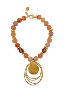 Peacock Dawn Pendant Peach Agate Necklace-Necklaces-JAREDJAMIN Jewelry Online-JAREDJAMIN - Fashion Jewelry & Accessories Gold Single Strand Agate Necklace, Elegant Agate Necklace With Large Pendant, Elegant Chalcedony Jewelry With Polished Beads, Elegant Agate Dangle Necklaces, Elegant Carnelian Jewelry With Large Pendant, Gold Chalcedony Gemstone Beads Necklace, Gold Chalcedony Necklace With Gemstone Beads, Elegant Carnelian Necklace With Large Pendant, Artisan Carnelian Gold Necklace