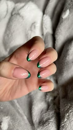 #nails #greennails #chromenails #frenchtip Cute Nails To Match Green Dress, Dark Green Nails For Homecoming, Green Sparkly Nails Christmas, Green And Red French Christmas Nails, Green Hoco Nails Short, Evergreen French Tip Nails, Hoco Nails To Go With Green Dress, Hailey Bieber Green Nails, Holiday Nails Dip Powder Green