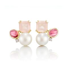 Pink Tourmaline, Rose Quartz & Pearl Cluster Earrings – Gump's