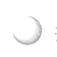 a black and white drawing of a crescent moon with words written on the bottom right side