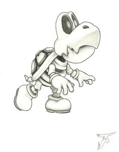 a drawing of a cartoon character with a turtle on it's back and arms