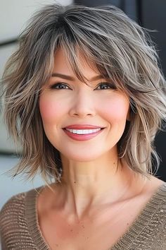 Layered Hair Chin Length, Shabby Lob Haircut, Medium Haircuts For Wavy Hair Women, Second Day Short Hair, Your Wife Knows Hair, Choppy Bob Shoulder Length, Shag Thick Hair Shoulder Length, Square Face Shag Haircut, Over 60 Womens Hairstyles