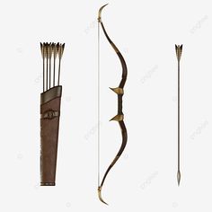 three different types of bow and arrow with arrows on the side, one is brown