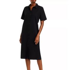 Eileen Fisher Band Collar Silk Shirtdress Size Medium In Black Silk Brand New No Tags Cut From Lightweight And Subtly Textured Silk With A Matte Finish, This Smart Shirtdress Is A Stylish Mainstay For Any Wardrobe. 42" Length Front Button Closure Band Collar Short Sleeves 100% Silk Machine Wash, Line Dry Item 10375678 Size Info Oversized By Design; If Ordering Eileen Fisher For The First Time, Order One Size Down. Xxs=0, Xs=2-4, S=6-8, M=10-12, L= 14-16, Xl=18 (14w-16w) Collared Neckline Dresses For Office, Black Collared Midi Dress For Daywear, Collared Black Midi Dress For Dress Down, Black Collared Midi Dress For Casual Occasions, Knee-length Black Shirt Dress For Casual Wear, Classic Black Midi Dress For Daywear, Classic Black Shirt Dress With Short Sleeves, Knee-length Black Shirt Dress For Daywear, Black Knee-length Shirt Dress For Daywear