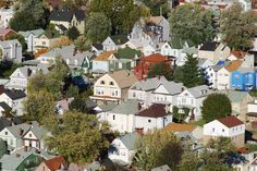 a large group of houses are shown in this aerial view