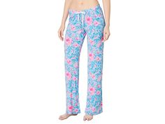 Lilly Pulitzer PJ Knit Pants - Women's Pajama : Bondi Blue My Little Peony : Brightly printed pajamas are the perfect gift to give yourself or someone you love. PJ pants in a soft jersey knit. Easy fit. Elastic waistband with drawstring tie. 95% viscose, 5% elastane. Machine wash, tumble dry. Imported. Measurements: Waist Measurement: 30 in Outseam: 39 in Inseam: 31 in Front Rise: 9 in Back Rise: 11 in Leg Opening: 20 in Product measurements were taken using size SM. Please note that measurement Printed Blue Bottoms For Loungewear, Blue Printed Bottoms For Loungewear, Blue Printed Loungewear Bottoms, Printed Long Pants For Pajama Party, Pink Printed Bottoms For Loungewear, Printed Stretch Bottoms For Loungewear, Comfortable Multicolor Bottoms For Loungewear, Casual Printed Loungewear Bottoms, Casual Printed Bottoms For Loungewear