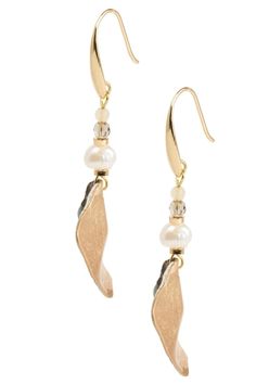 Leather and Gold 2.5 x 1 in, 0.5 mm pearl Pierced Metal Pearl Earrings For Anniversary, Ear Drops, Pearl Crystal, Bead Leather, Leather Earrings, Fish Hook, Crystal Beads, Faux Pearl, Gold Earrings