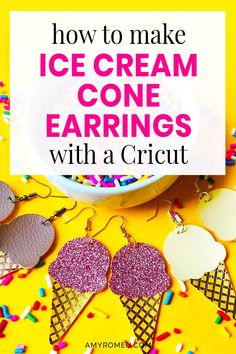 an ice cream cone earrings with sprinkles and confetti in the background