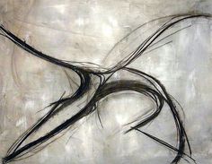 an abstract painting with black and white lines