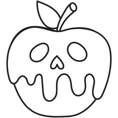 a black and white drawing of an apple with a spooky face on it