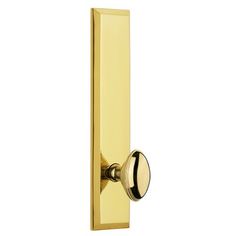 an open door with a handle and knob on the front side, in brass finish