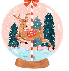 a snow globe with a deer on it and a candy bar in the middle that says merry christmas