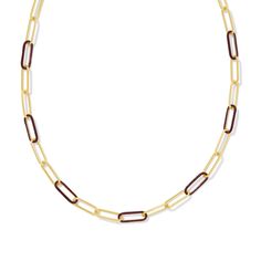 Looking for a style essential with unique flair? Fun and funky, the Kendra Scott Ainsley Convertible Chain Necklace in Burgundy Enamel plays up the basic paperclip chain with alternating metal and enamel links in spirited colors. Metal - 14k Yellow Gold Over Brass Material - Burgundy Enamel Closure - Lobster Clasp With Single Adjustable Slider Bead Size - 20 Inch Chain with 3 Inch Extender Note - Due to the one-of-a-kind nature of the medium, exact colors and patterns may vary slightly from the Tech Accessories Gadgets, Dune Jewelry, Jellycat Stuffed Animals, Kendra Scott Necklace, Fall Accessories, Necklace And Bracelet, Summer Accessories, Brass Material, The Medium