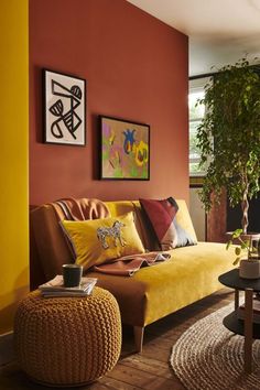 a living room filled with furniture and a potted plant