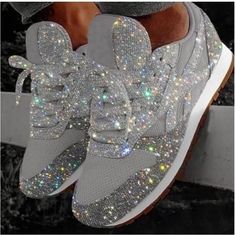 The Crystal Glitter Sneakers are just what is needed on your feet. With a scatter of crystals, these sock-style sneakers will add comfort to your feet whilst adding that extra bit of bling. Ladies Fashion Sneakers Metallic Glitter Sneakers. Travel Sneakers, Women Platform Sneakers, Bling Shoes, Glitter Sneakers, Cute Sneakers, Breathable Sneakers, Casual Heels, Reebok Classic, Silver Shoes