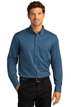 PRICES MAY VARY. 4.3-ounce, 55/45 cotton/poly twill Stain release Wrinkle Easy Care Button-down collar Dyed-to-match buttons Left chest pocket Rounded adjustable cuffs Back yoke with box pleat The ultimate in professional performance, this wrinkle shirt also releases stains. The soft, smooth fabric gives you a polished look that’s comfortable enough for year-round wear. 4.3-ounce, 55/45 cotton/poly twill Stain release Wrinkle Easy Care Button-down collar Dyed-to-match buttons Left chest pocket R Navy Blue Button Up Shirt Outfit Men, Hoco Outfits, Engagement Pictures Outfits, Pink And Blue Wedding, Mens Eyeglasses, Beetlejuice Costume, Mens Office Wear, Mens Office, Im Blue