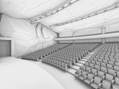 an empty auditorium with rows of seats and a podium in the center, 3d rendering