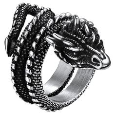 PRICES MAY VARY. 🔸Punk Dragon Rings🔸: Retro norse style, suit for biker, hip hop, rock and gothic fans. Unique design for dragon fans, meticulously crafted in great detail, as well as good cos play jewelry for halloween party. 🔸Sturdy Stainless Steel🔸: It is hypoallergenic, no rust, change colour or tarnish and it is lead free and nickel free. Perfect suitable for the pursuit of occult enthusiast. Ring Size: 7/8/9/10/11/12/13/14. 🔸Nordic Mythology Ring&#x1 Dragon Rings, Nordic Mythology, Mythology Jewelry, Gothic Dragon, Biker Gifts, Dragon Ring, Great Gifts For Dad, Biker Rings, Cos Play