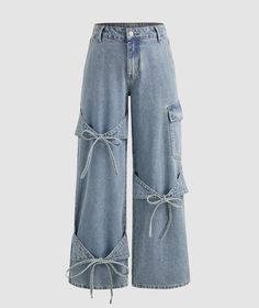 Brand new with tags in original shipping bag! Super cute and easy fit! Pet free smoke free home Waist: 34.0-36.6 Hips: 44.1-46.7 Wide Leg Pants Pattern Free, Baggy Pants Pattern, Bow Jeans, Celana Fashion, Slay Outfits, Pantalon Large, Mode Inspo, Denim Design